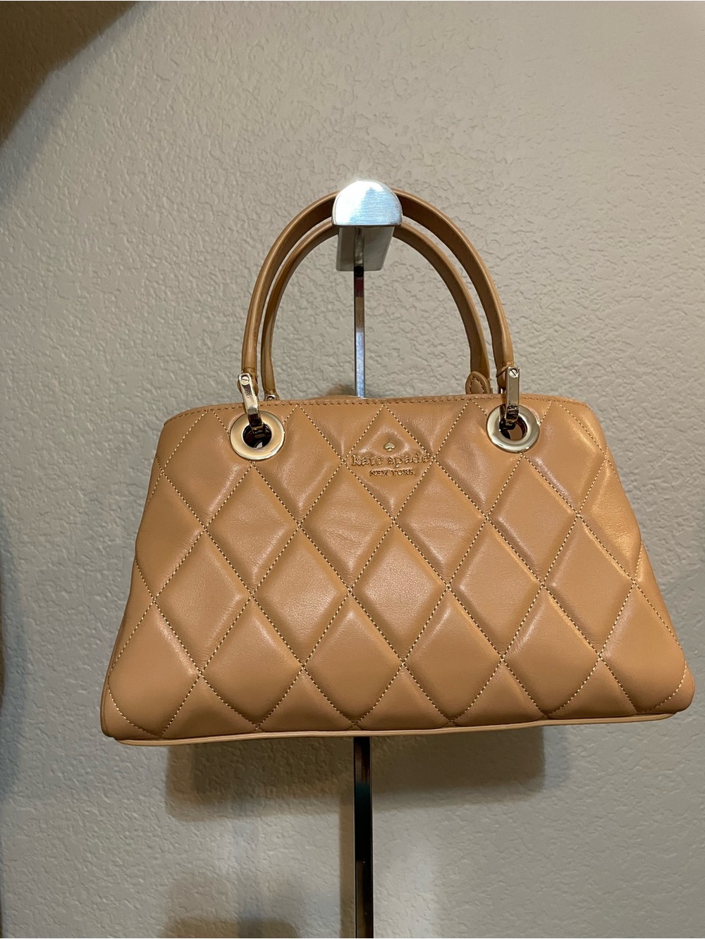 kate spade Tan Quilted Leather Satchel with Gold Hardware